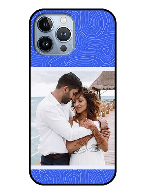 Custom iPhone 13 Pro Max Custom Glass Mobile Case - Curved line art with blue and white Design