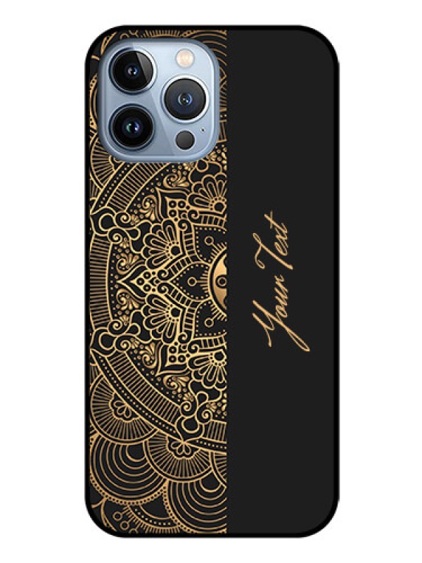Custom iPhone 13 Pro Max Photo Printing on Glass Case - Mandala art with custom text Design