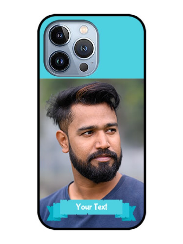 Custom iPhone 13 Pro Personalized Glass Phone Case - Simple Blue Color Design