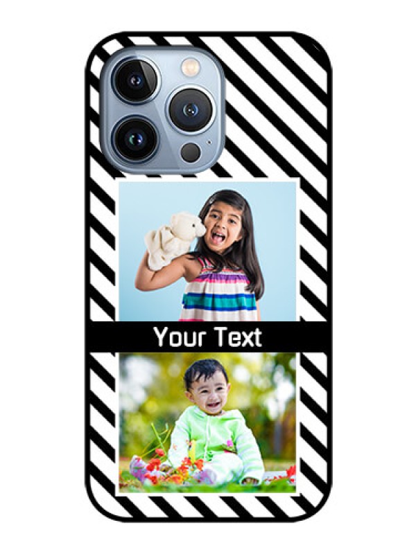 Custom iPhone 13 Pro Photo Printing on Glass Case - Black And White Stripes Design