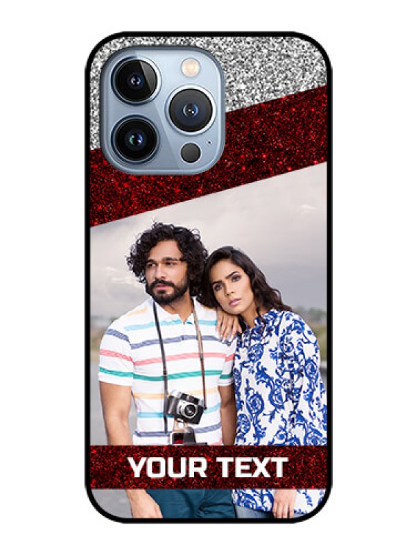 Custom iPhone 13 Pro Personalized Glass Phone Case - Image Holder with Glitter Strip Design