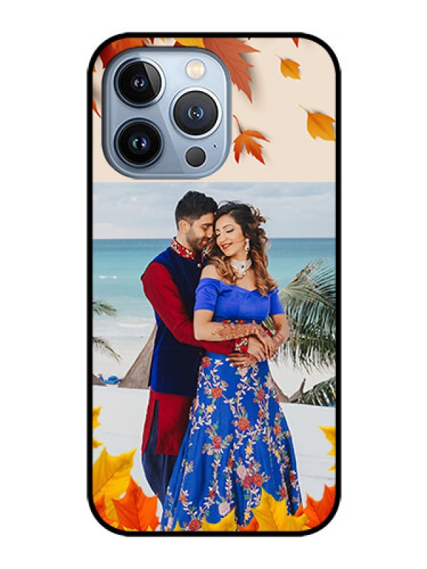 Custom iPhone 13 Pro Photo Printing on Glass Case - Autumn Maple Leaves Design