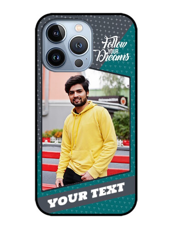 Custom iPhone 13 Pro Personalized Glass Phone Case - Background Pattern Design with Quote