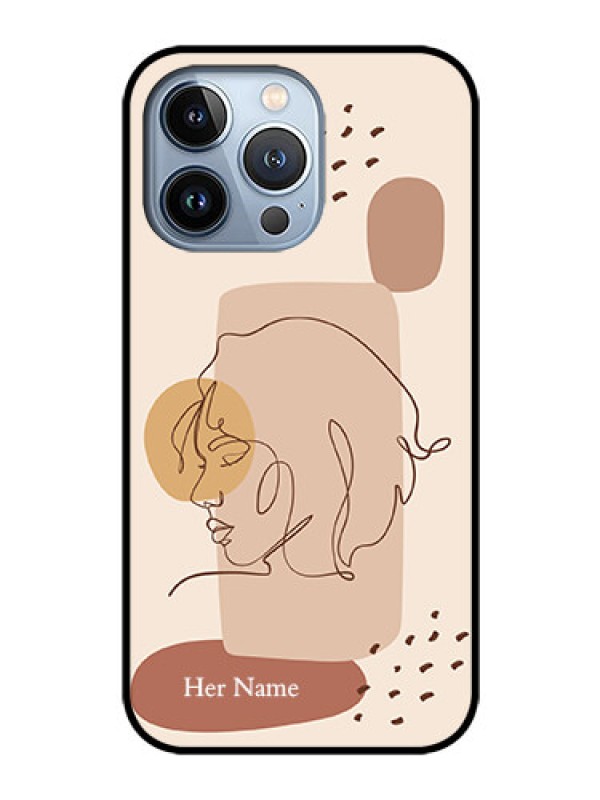 Custom iPhone 13 Pro Photo Printing on Glass Case - Calm Woman line art Design