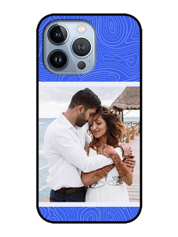 Custom iPhone 13 Pro Custom Glass Mobile Case - Curved line art with blue and white Design
