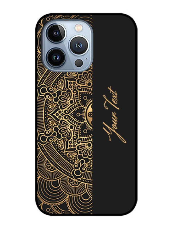 Custom iPhone 13 Pro Photo Printing on Glass Case - Mandala art with custom text Design