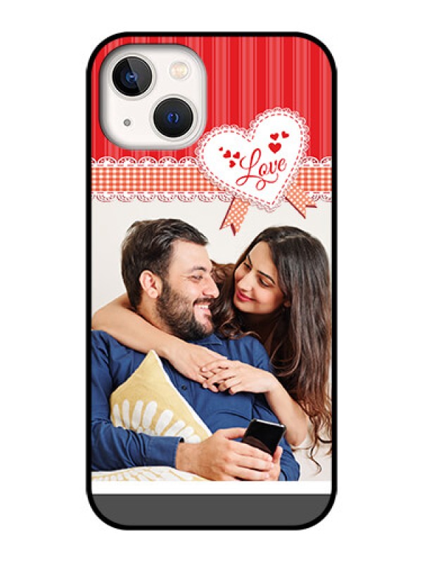 Custom iPhone 13 Custom Glass Mobile Case - Red Love Pattern Design