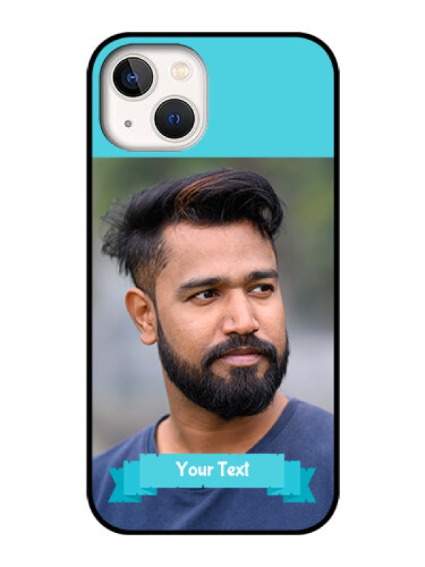 Custom iPhone 13 Personalized Glass Phone Case - Simple Blue Color Design
