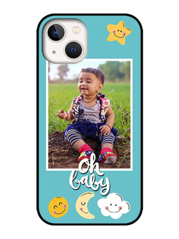 Custom iPhone 13 Personalized Glass Phone Case - Smiley Kids Stars Design