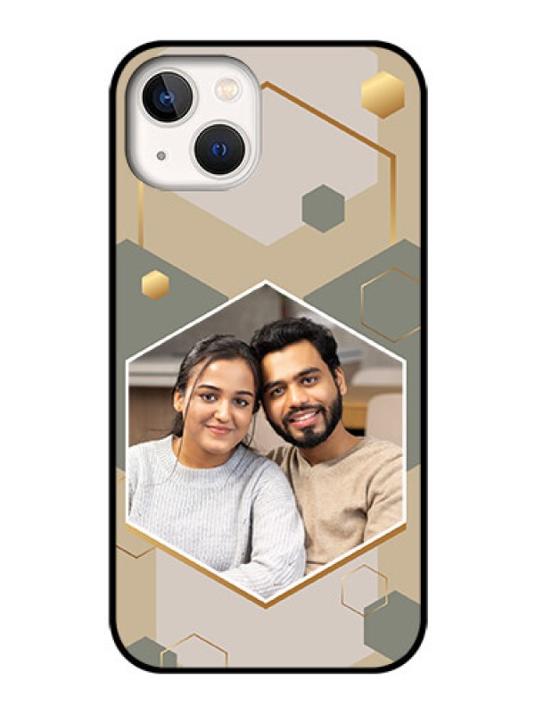 Custom iPhone 13 Photo Printing on Glass Case - Stylish Hexagon Pattern Design
