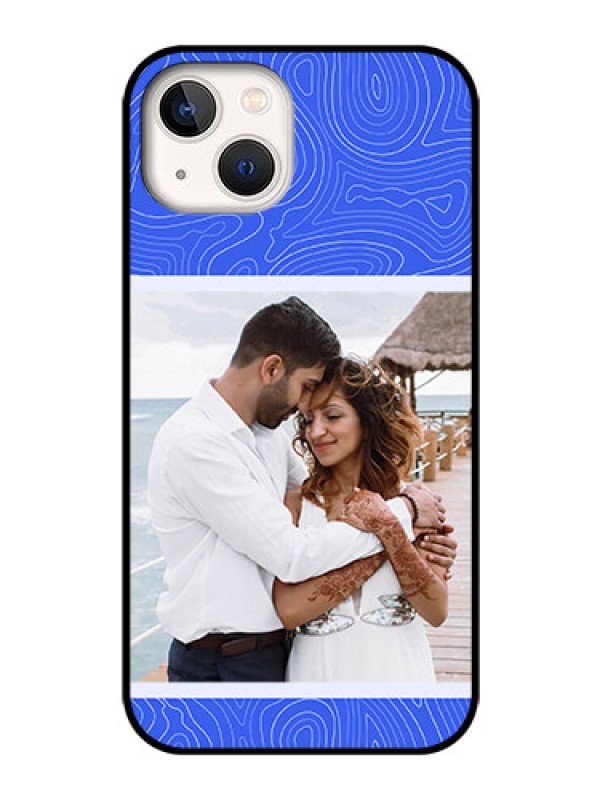 Custom iPhone 13 Custom Glass Mobile Case - Curved line art with blue and white Design