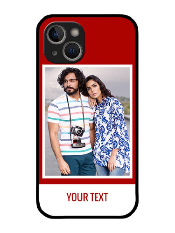 Custom iPhone 14 Plus Personalized Glass Phone Case - Simple Red Color Design