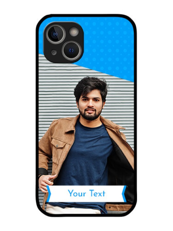 Custom iPhone 14 Plus Photo Printing on Glass Case - Simple Blue Color Design
