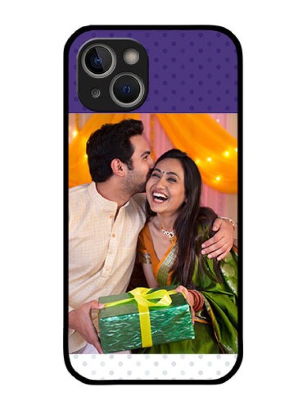 Custom iPhone 14 Plus Personalized Glass Phone Case - Violet Pattern Design