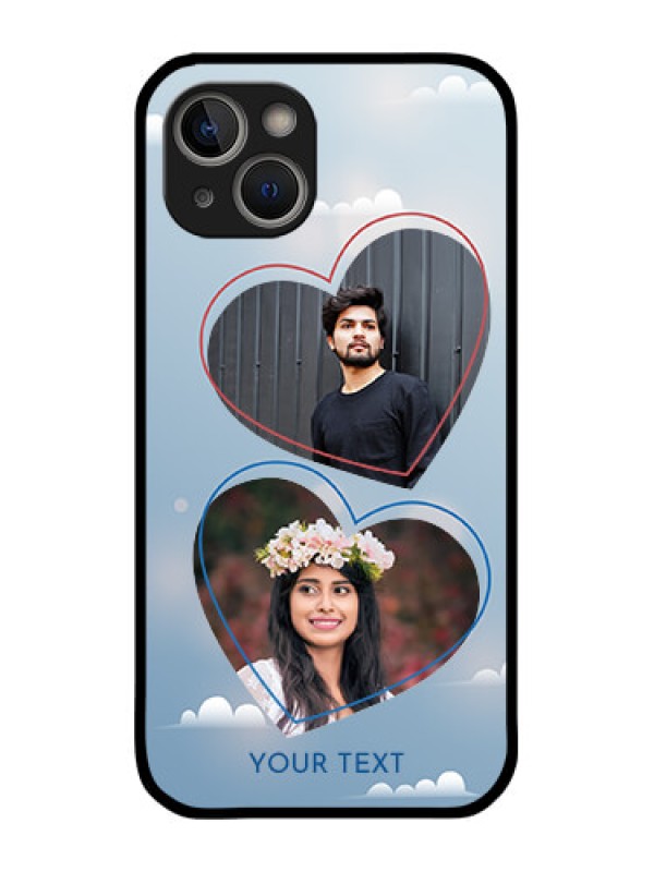 Custom iPhone 14 Plus Custom Glass Mobile Case - Blue Color Couple Design
