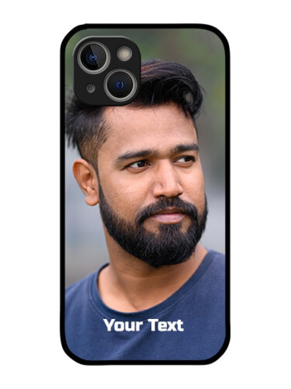 Custom iPhone 14 Plus Glass Mobile Cover: Photo with Text