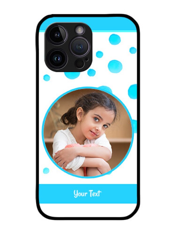 Custom iPhone 14 Pro Max Photo Printing on Glass Case - Blue Bubbles Pattern Design