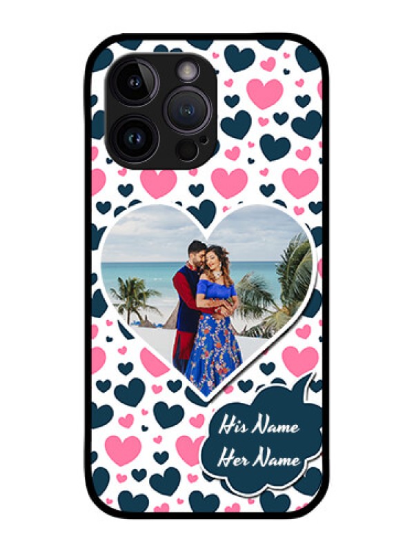 Custom iPhone 14 Pro Max Custom Glass Phone Case - Pink & Blue Heart Design