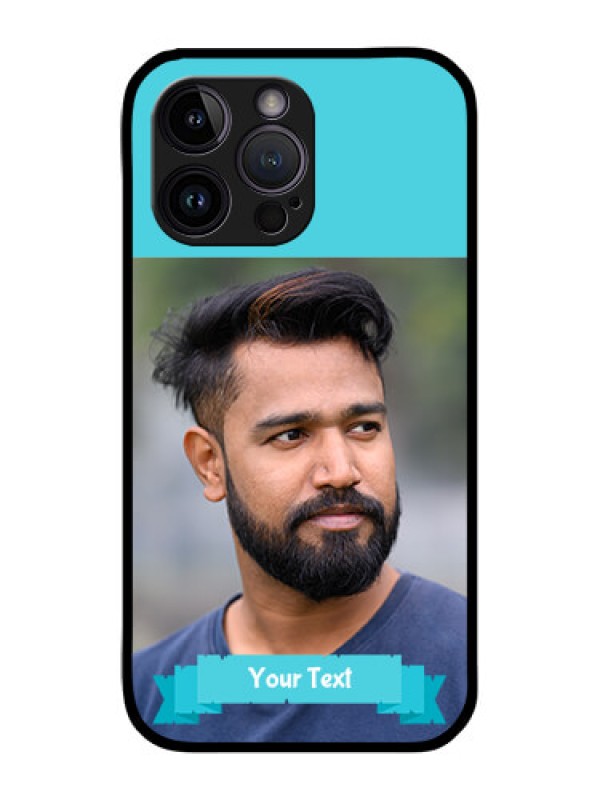 Custom iPhone 14 Pro Max Personalized Glass Phone Case - Simple Blue Color Design