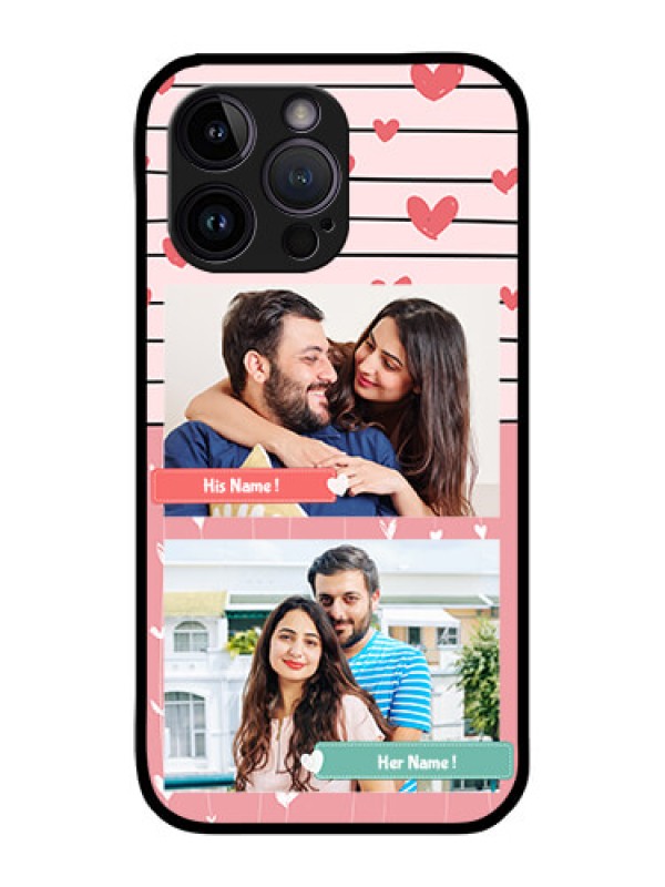 Custom iPhone 14 Pro Max Custom Glass Mobile Case - Photo with Heart Design