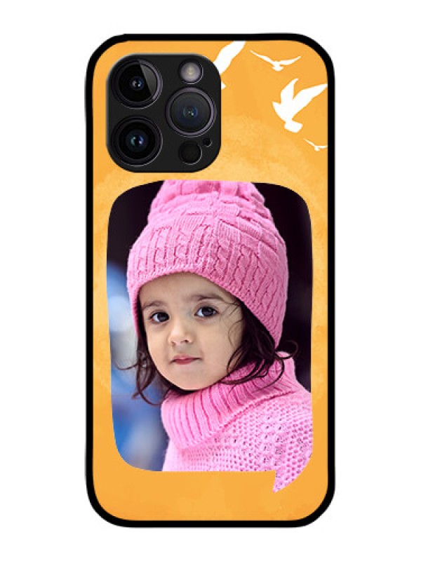 Custom iPhone 14 Pro Max Personalized Glass Phone Case - Water Color Design with Bird Icons