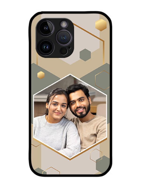 Custom iPhone 14 Pro Max Photo Printing on Glass Case - Stylish Hexagon Pattern Design
