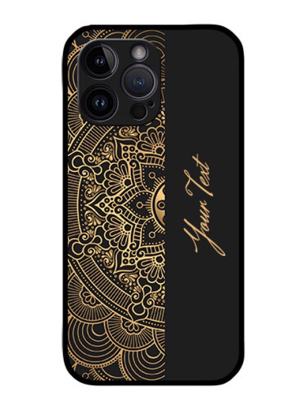 Custom iPhone 14 Pro Max Photo Printing on Glass Case - Mandala art with custom text Design