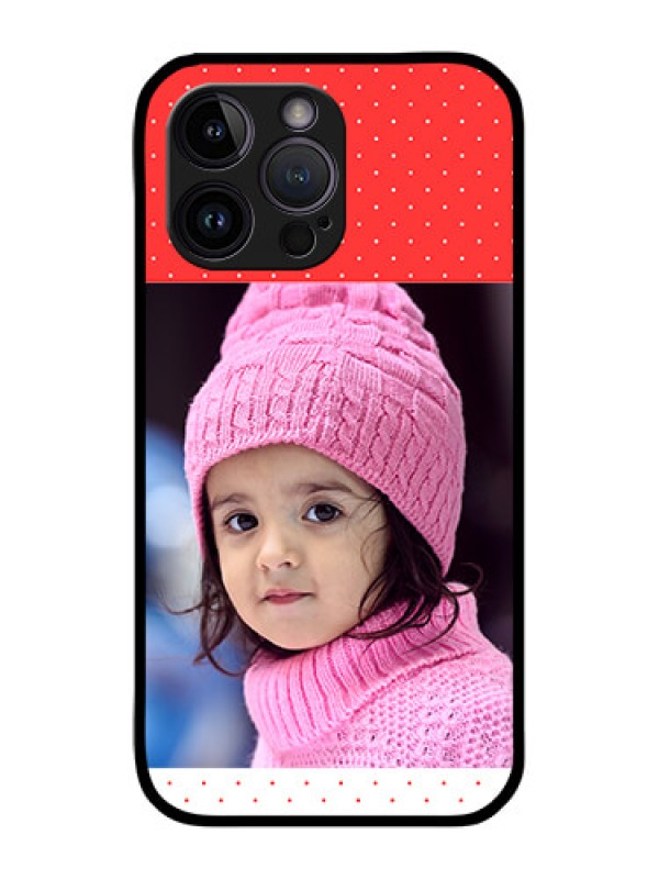 Custom iPhone 14 Pro Photo Printing on Glass Case - Red Pattern Design