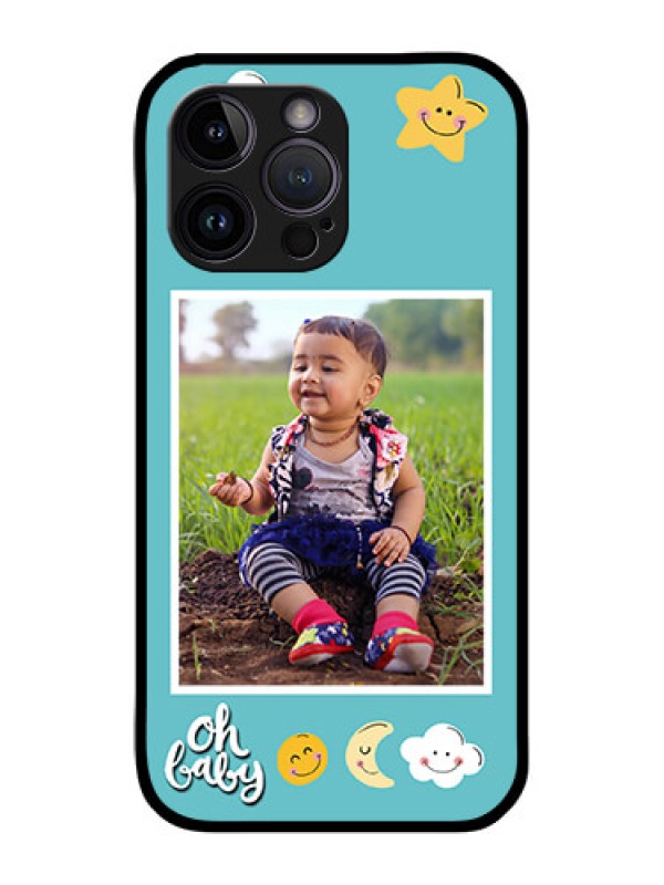 Custom iPhone 14 Pro Personalized Glass Phone Case - Smiley Kids Stars Design