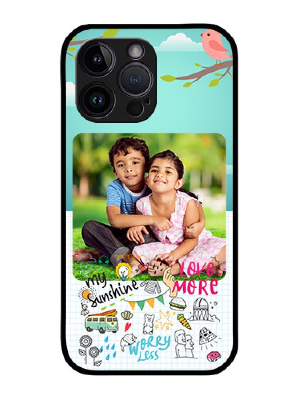 Custom iPhone 14 Pro Photo Printing on Glass Case - Doodle love Design