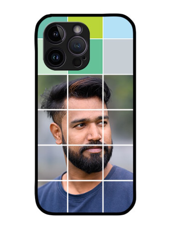 Custom iPhone 14 Pro Photo Printing on Glass Case - with white box pattern