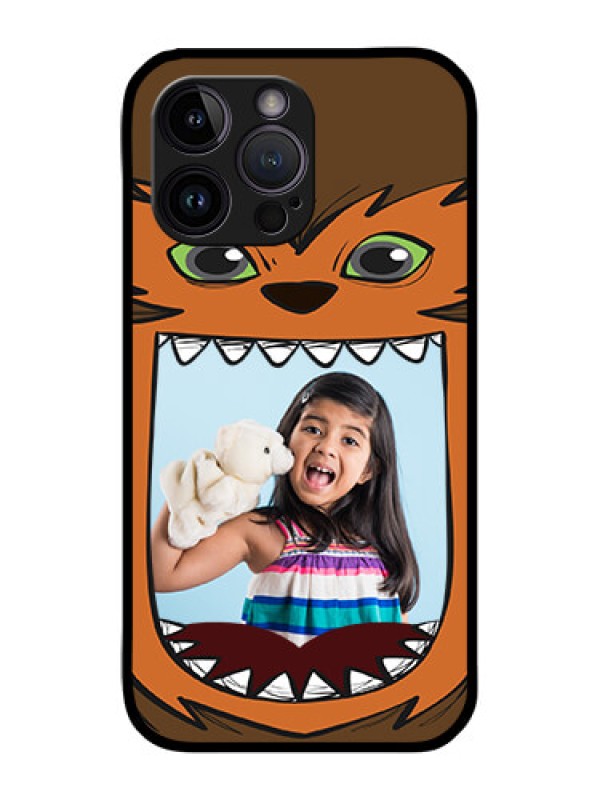 Custom iPhone 14 Pro Photo Printing on Glass Case - Owl Monster Back Case Design