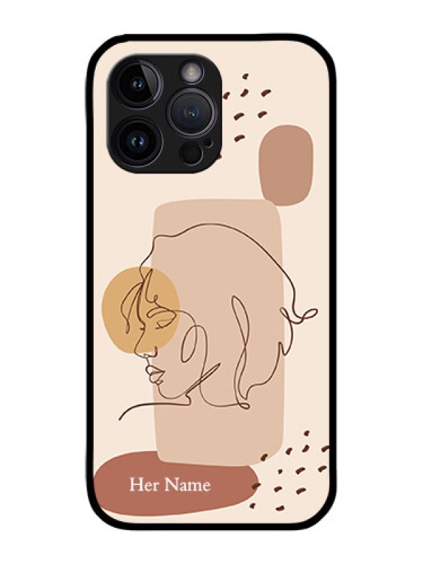 Custom iPhone 14 Pro Photo Printing on Glass Case - Calm Woman line art Design
