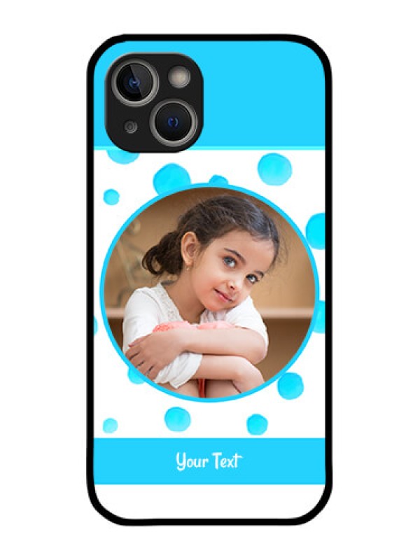 Custom iPhone 14 Photo Printing on Glass Case - Blue Bubbles Pattern Design