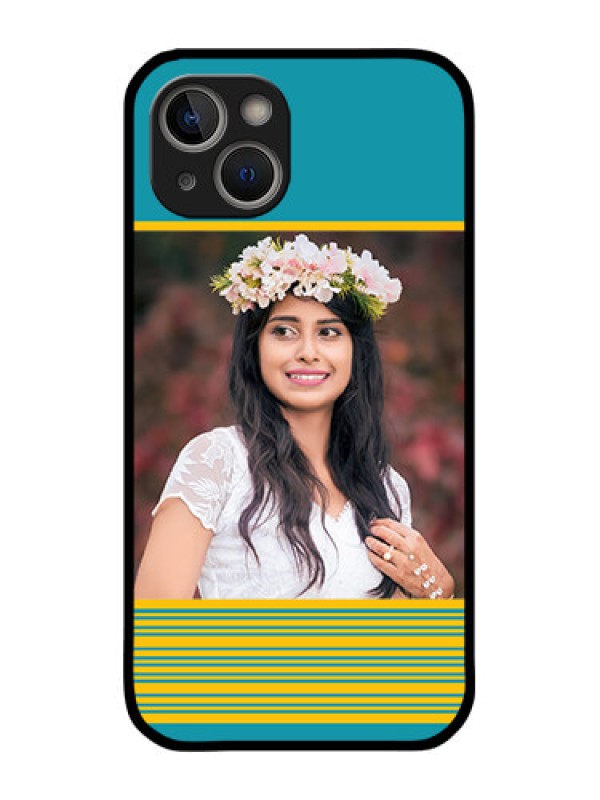 Custom iPhone 14 Custom Glass Phone Case - Yellow & Blue Design
