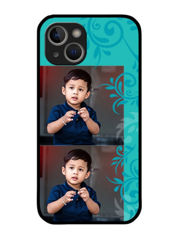 Custom iPhone 14 Personalized Glass Phone Case - with Photo and Green Floral Design