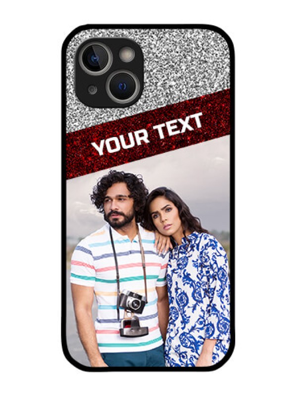 Custom iPhone 14 Personalized Glass Phone Case - Image Holder with Glitter Strip Design