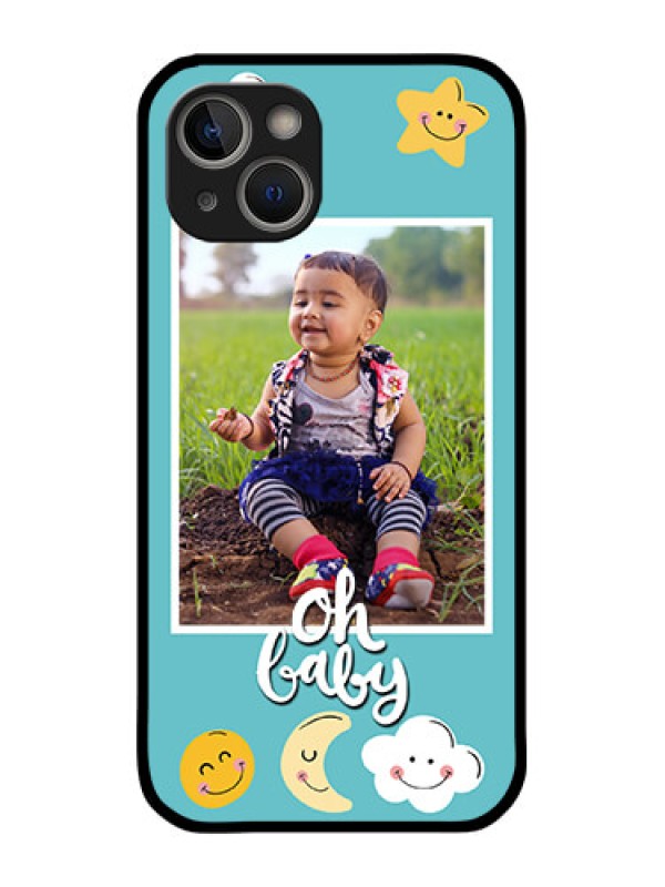 Custom iPhone 14 Personalized Glass Phone Case - Smiley Kids Stars Design