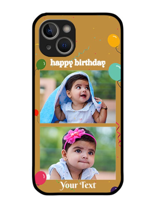 Custom iPhone 14 Personalized Glass Phone Case - Image Holder with Birthday Celebrations Design