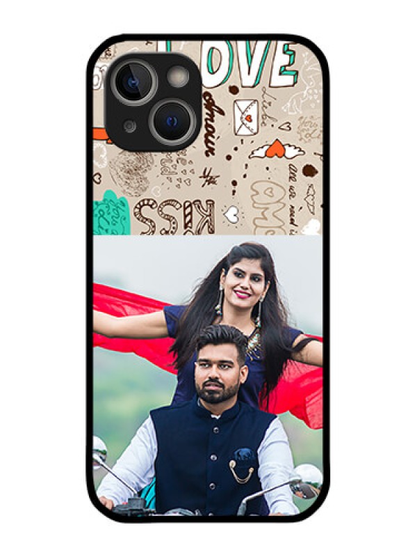 Custom iPhone 14 Custom Glass Phone Case - Love Doodle Pattern