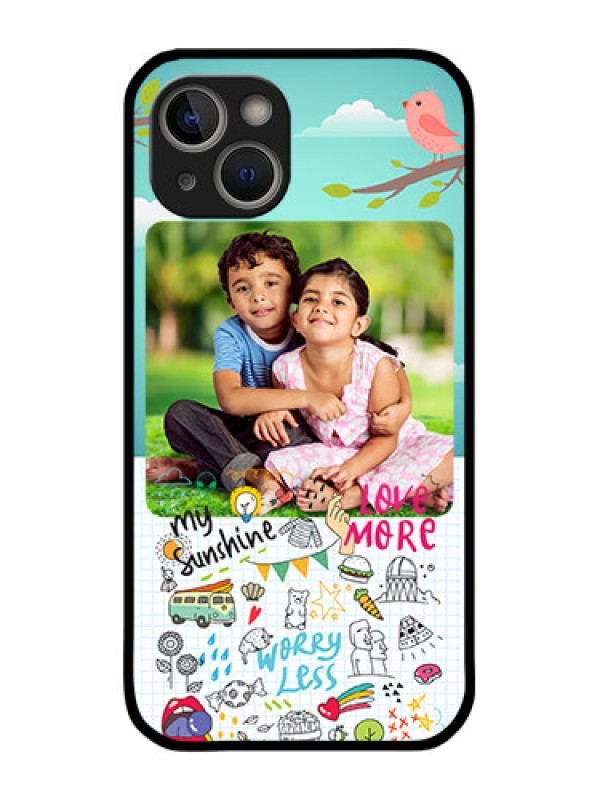 Custom iPhone 14 Photo Printing on Glass Case - Doodle love Design