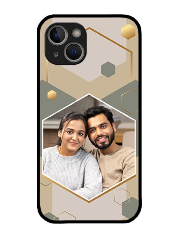 Custom iPhone 14 Photo Printing on Glass Case - Stylish Hexagon Pattern Design