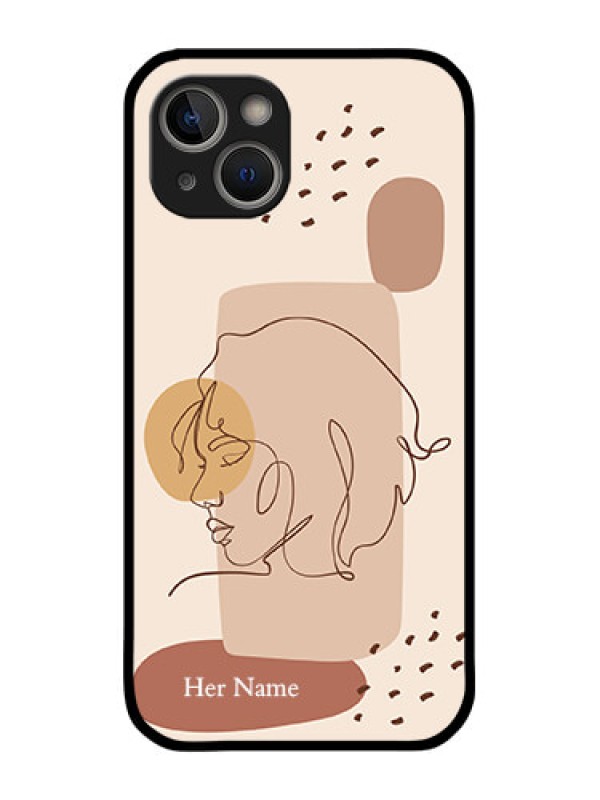 Custom iPhone 14 Photo Printing on Glass Case - Calm Woman line art Design