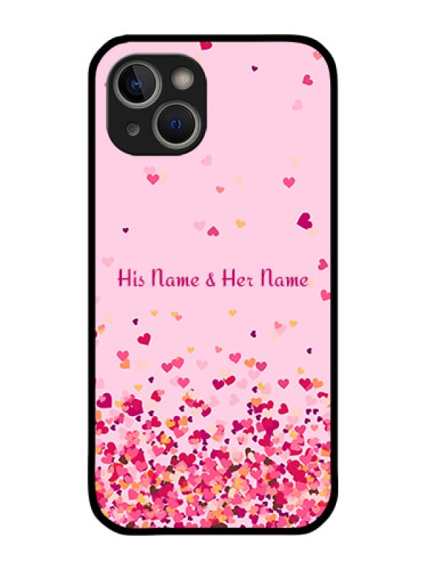 Custom iPhone 14 Photo Printing on Glass Case - Floating Hearts Design