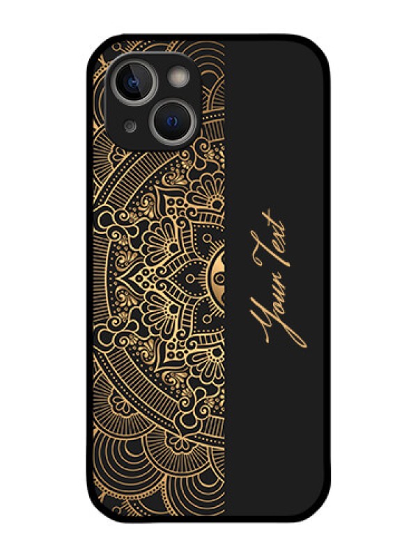 Custom iPhone 14 Photo Printing on Glass Case - Mandala art with custom text Design