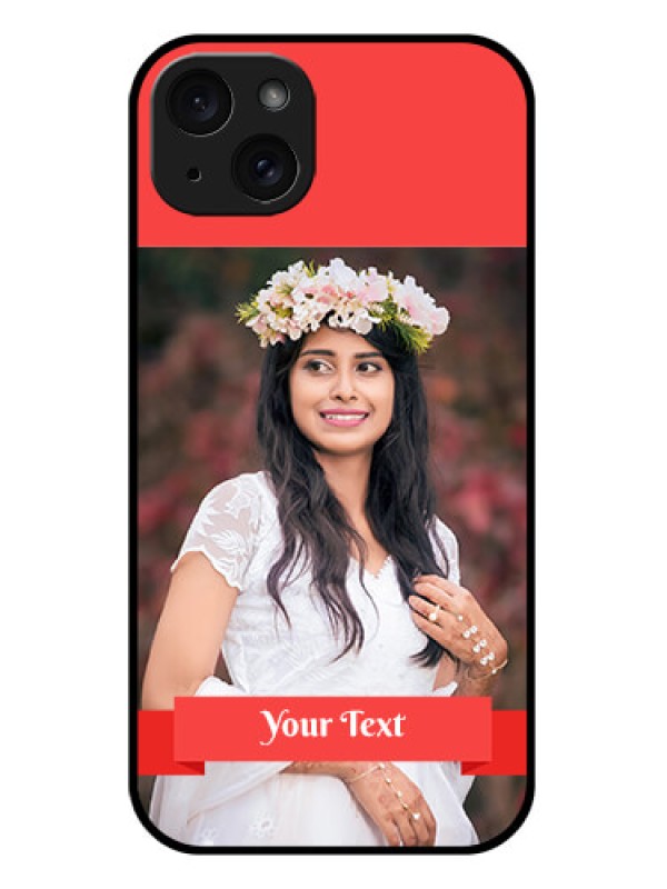 Custom iPhone 15 Plus Custom Glass Phone Case - Simple Red Color Design