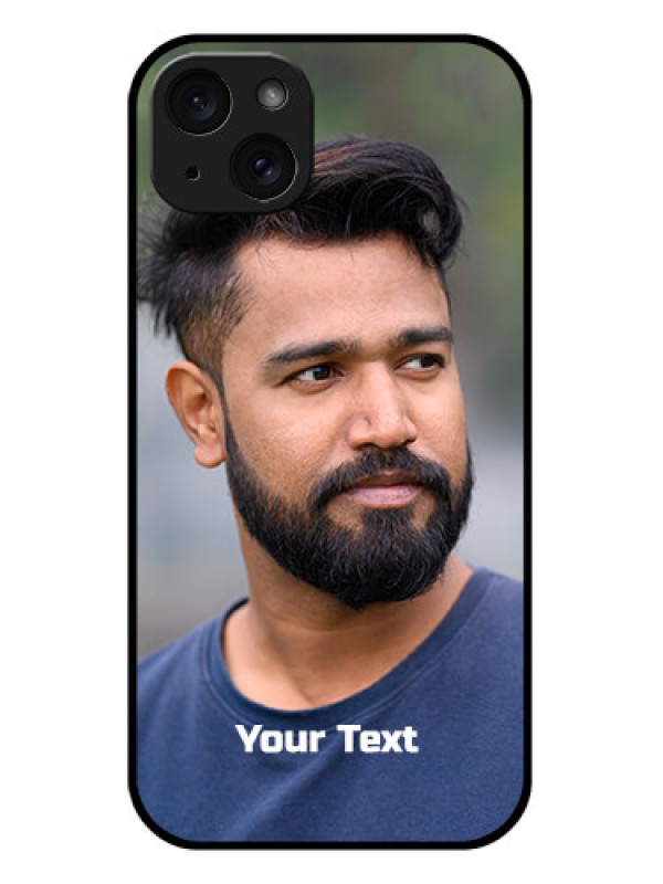 Custom iPhone 15 Plus Custom Glass Phone Case - Photo With Text Design