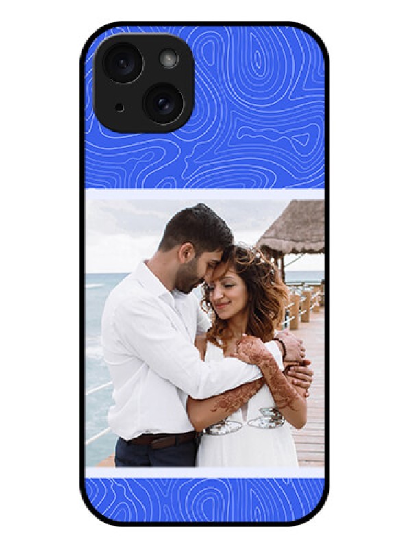 Custom iPhone 15 Plus Custom Glass Phone Case - Curved Line Art With Blue And White Design