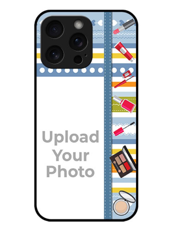 Custom iPhone 15 Pro Max Custom Glass Phone Case - Makeup Icons Design