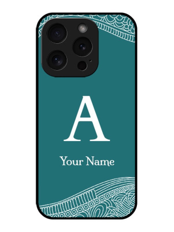 Custom Apple iPhone 15 Pro Custom Glass Phone Case - Line Art Pattern With Custom Name Design